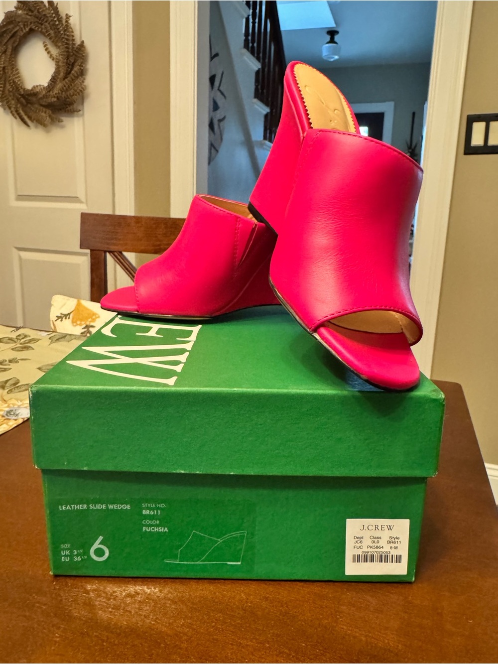 J. Crew Fuchsia Leather Slide Wedge Mules size 6